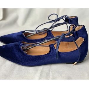 YOKI URBAN-140 Gladiator Laces Flats Boho Navy Blue Velour